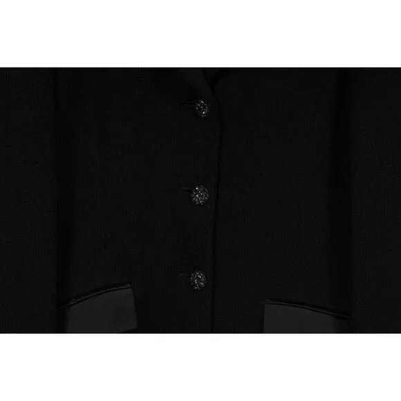 St. John Evening Womens Ribbed Coat US 2 Black Satin Knit Jacket Blazer